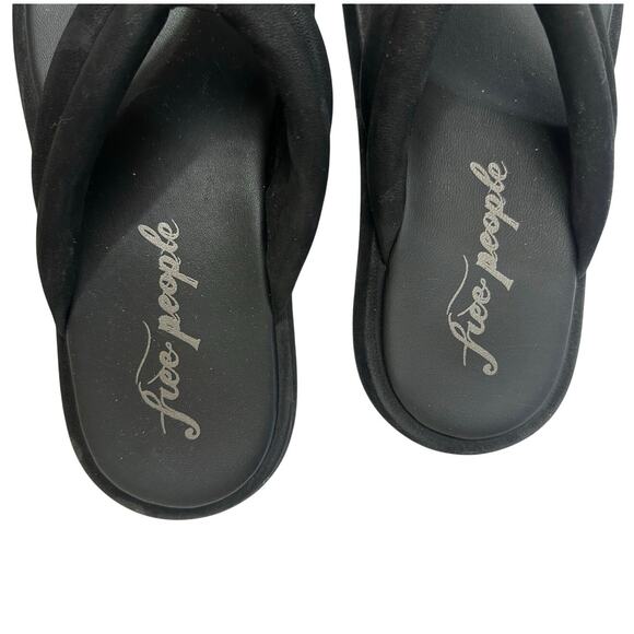 Free People Flip Flop Leather size 8.5 Wonderland Black Platform Sandals 39 NWOB - Picture 5 of 7